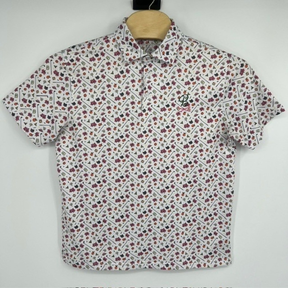 Men's White Floral Motif Polo Shirt